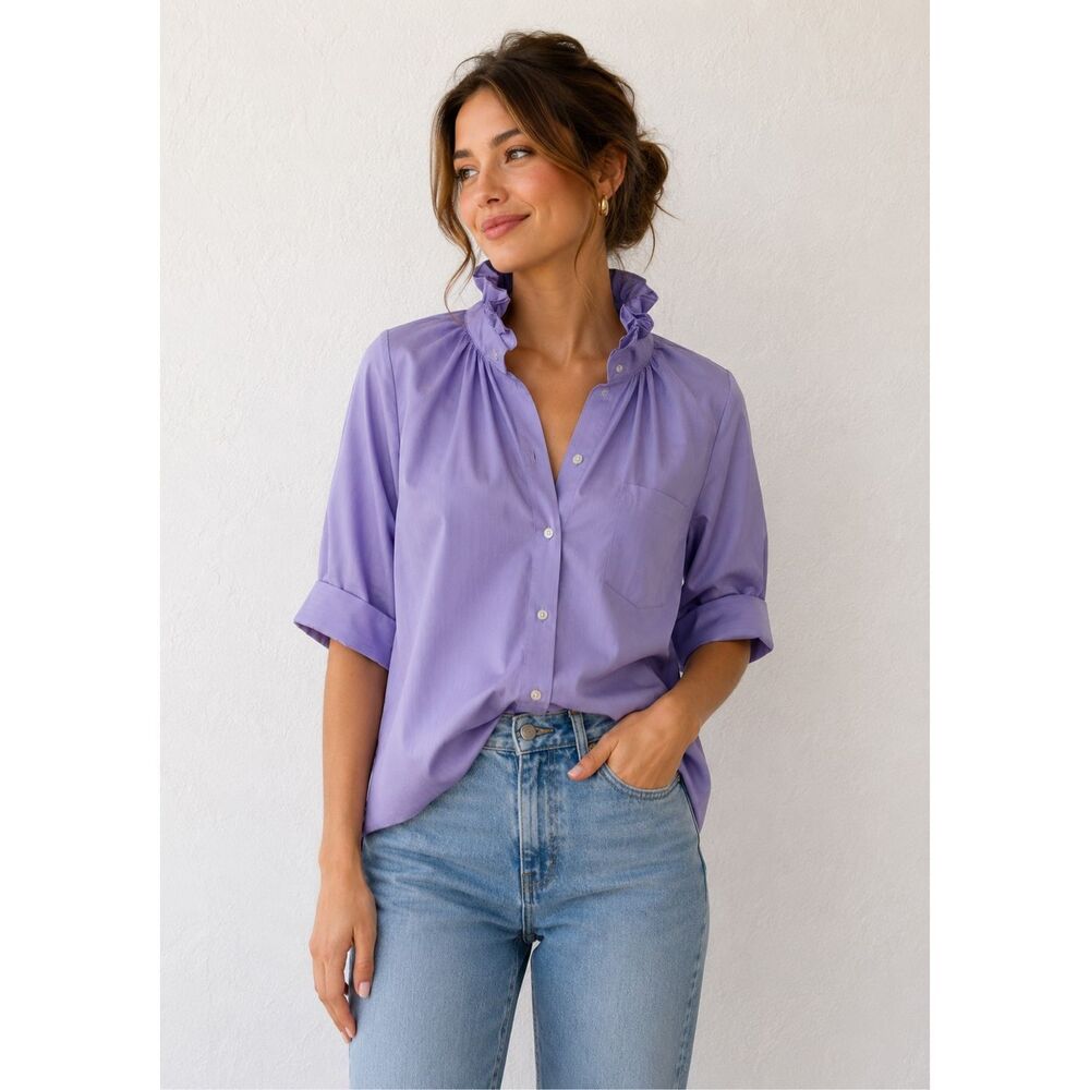 KMJ Kate Mchale Jensen Quarantina Reworked Button Blouse in Lavender Size L
